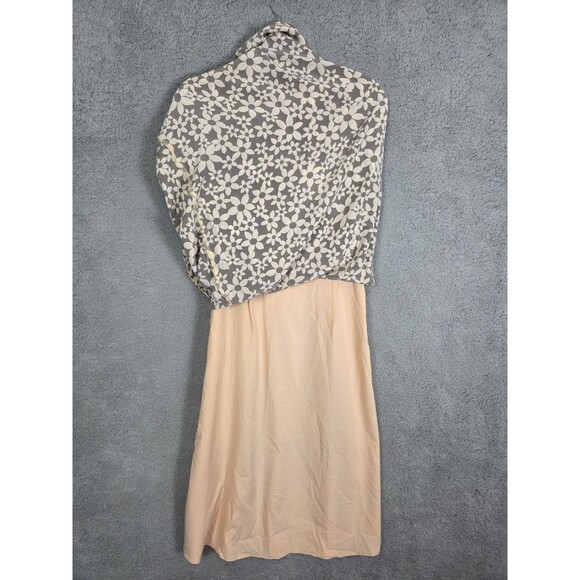 Julie Brown Silk Maxi Dress S Brown Beige Ditsy Floral Modest Peasant Bloomcore - Picture 5 of 10